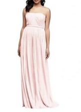 $150 David’s Bridal Sz 8 Long FullPink Chiffon Strapless Formal Party Gown Dress