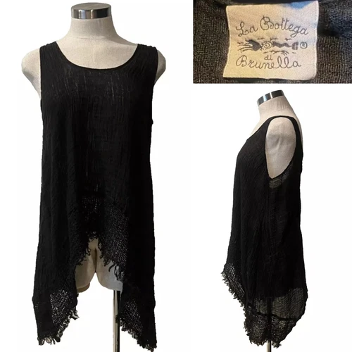 LA BOTTEGA DI BRUNELLA Italy NWT Black 100% Linen A-Line Tunic Top, Tank M