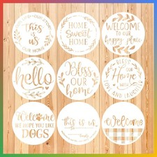 12" Round Wood Stencil, 9 Pack Welcome Sign Stencils for Painting
