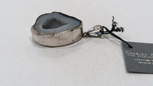 Charles Albert Fine Sterling Silver blue lace agate druzy large pendant 925 - Picture 2 of 9