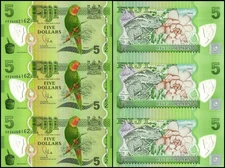 Fiji 5 Dollars, 2012 ND, P-115a.1, UNC Polymer, 3 Pieces Uncut Sheet