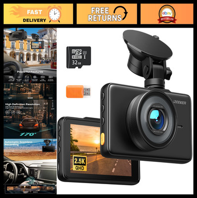 2.5K Dash Cam 1440P QHD Car Camera, 32GB Card, 3'' Display, Night Vision, 170° An