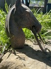 Antique Brown Cast Iron Salvage Hitching Post Horse Heads Architectural Column — photo 1