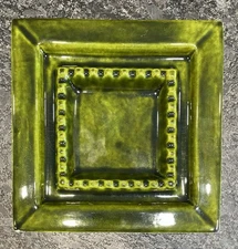 Vtg 1971 MCM 11” x 11” Large Green Ashtray Square Ceramic Signed