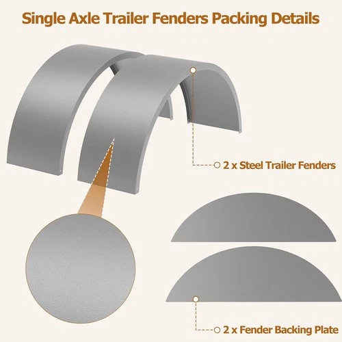 Pair of Steel Round Single Axle Trailer Fenders & Backs For 14" 15'' 16" Wheels - Bild 6 von 8