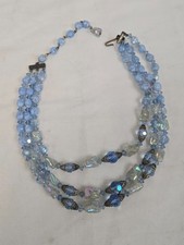Vintage Aurora Borealis Blue Crystal Triple Strand Sparkling Necklace