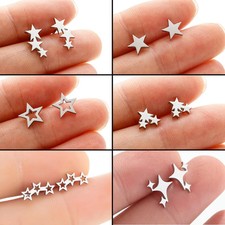 Minimal Triple Star Stud Earrings Stainless Steel Punk Piercing Women Jewelry