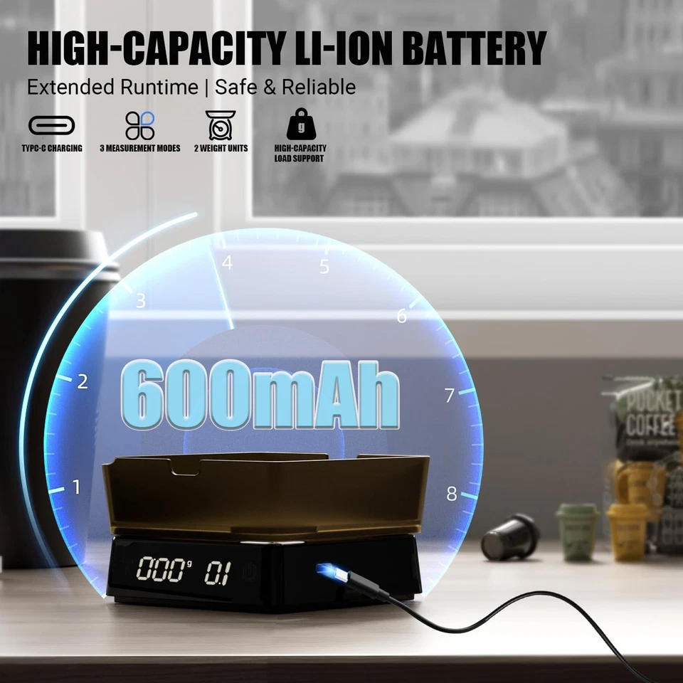 Báscula de café PRO - Báscula de café espresso recargable digital de precisión de 0,1 g con Ti... Foto 4 de 4