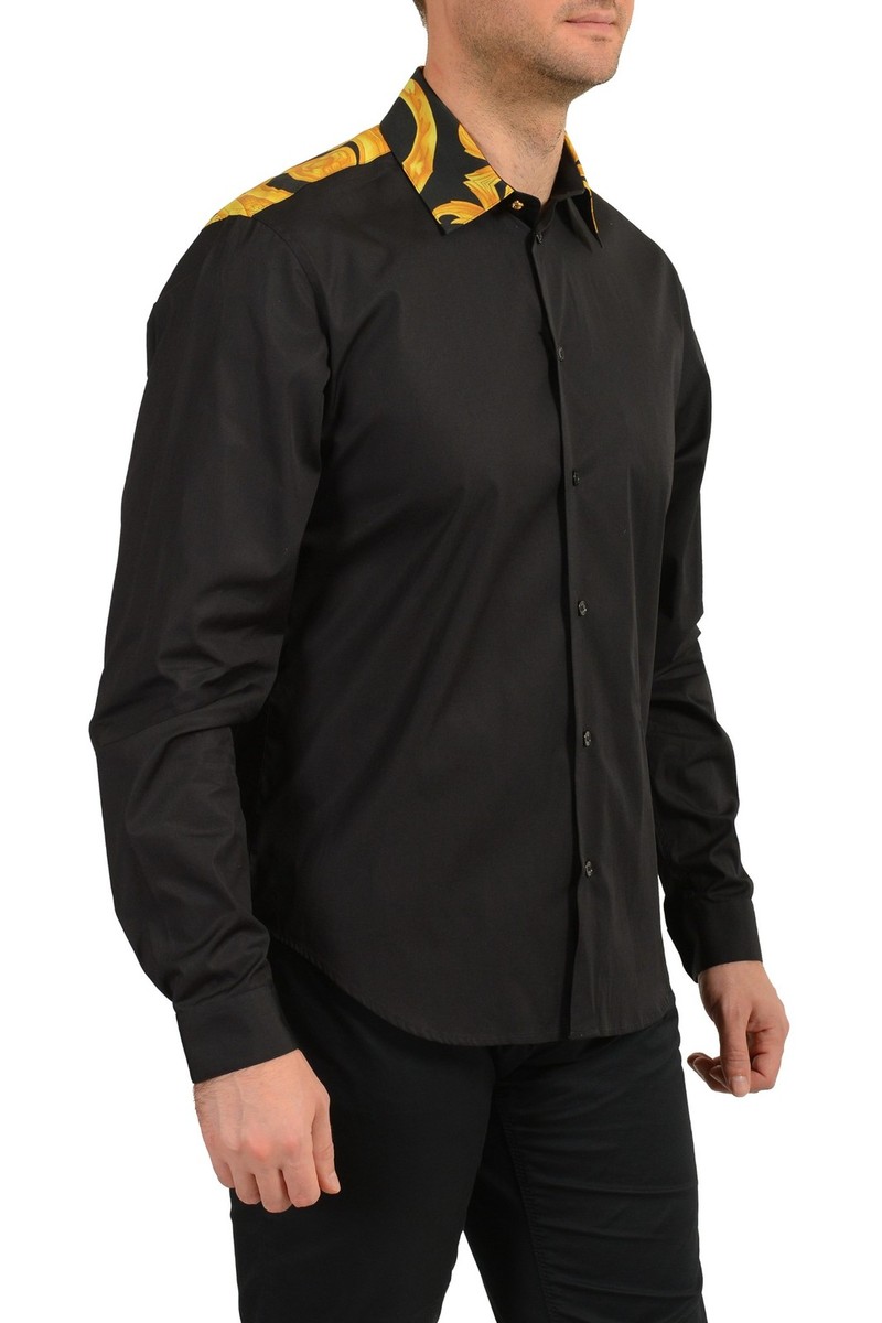 Versace Men's Black & Gold Barocco Print Long Sleeve Dress Versace Men's Black & Gold Barocco Print Long Sleeve Dress