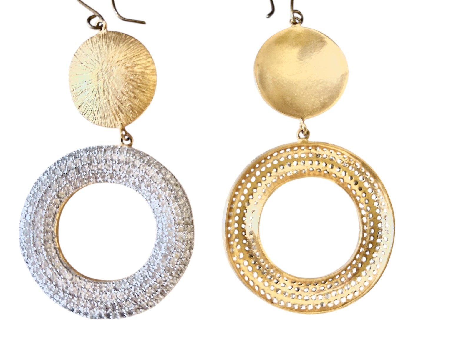 Gold Double Circle Hoop Earrings Simulated Diamon… - image 3