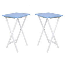 Folding TV Tray Table Set of 2, Rubberwood, Seaside Blue