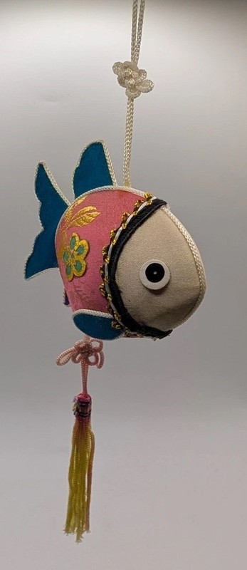 Vintage Chinese Satin Silk Fish Christmas Tree Ornament With Tassel