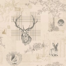 RICHMOND HIGHLAND STAG WALLPAPER CHARCOAL CREAM 98012 HOLDEN DECOR