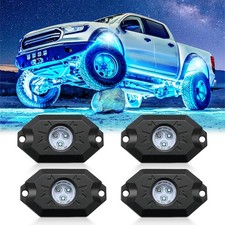 LivTee RGB LED Rock Lights Kit, 4 Pods Waterproof Underglow Neon Lights with Blu