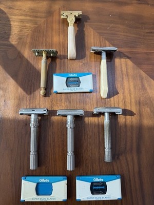 Lots of 6 Gillette & Schick Vintage Safety Razor Lot w/ Blade Cases 