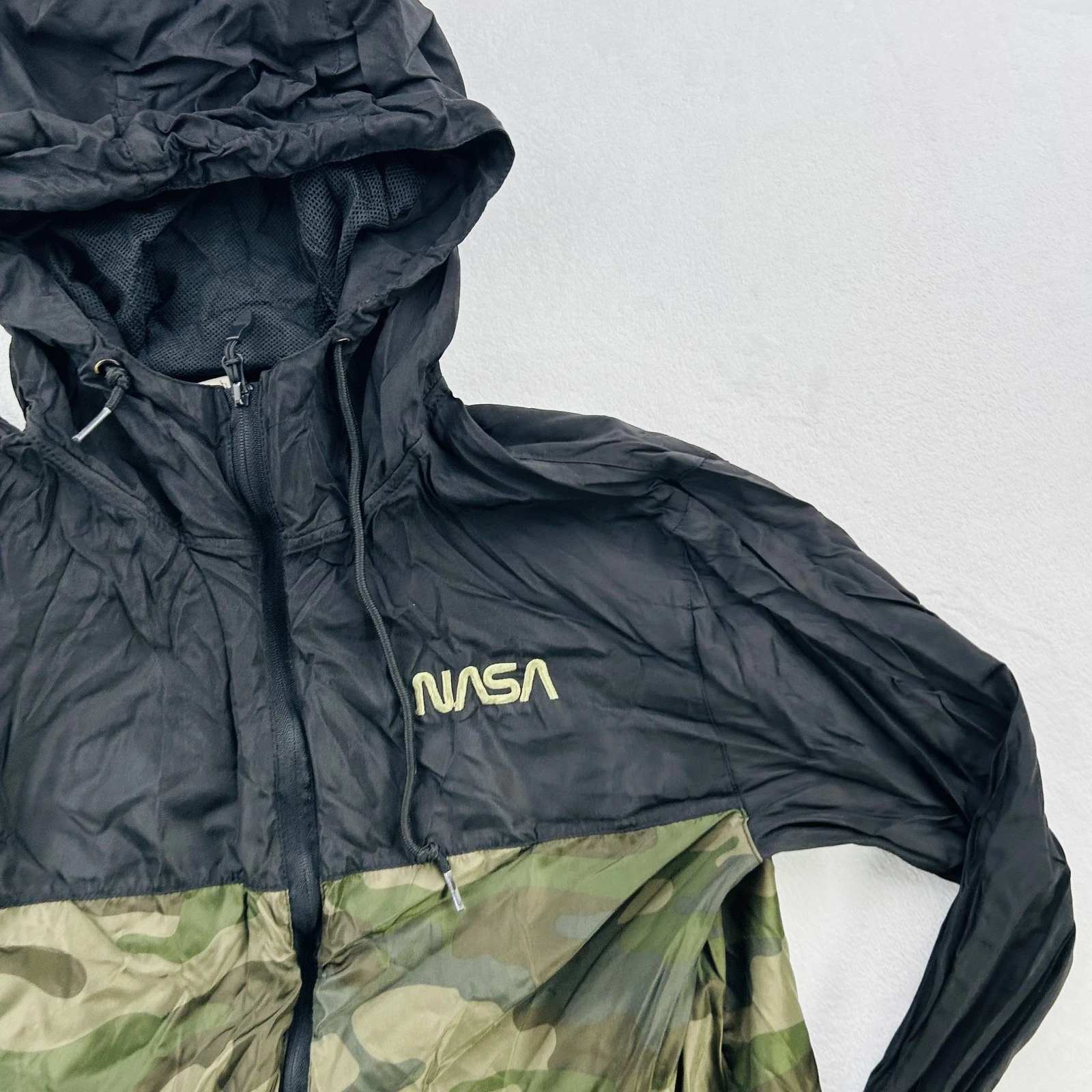 NASA Jacket Mens Large Black Camo Full Zip Hooded Windbreaker Mesh EXP54LWZC - product detail image 8