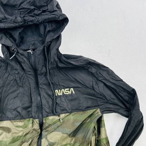 NASA Jacket Mens Large Black Camo Full Zip Hooded Windbreaker Mesh EXP54LWZC image 8