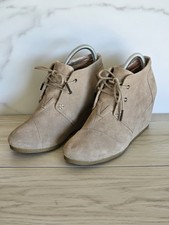 TOMS Womens Desert Lace-up Wedge Taupe Suede Bootie Ankle Boot US 9
