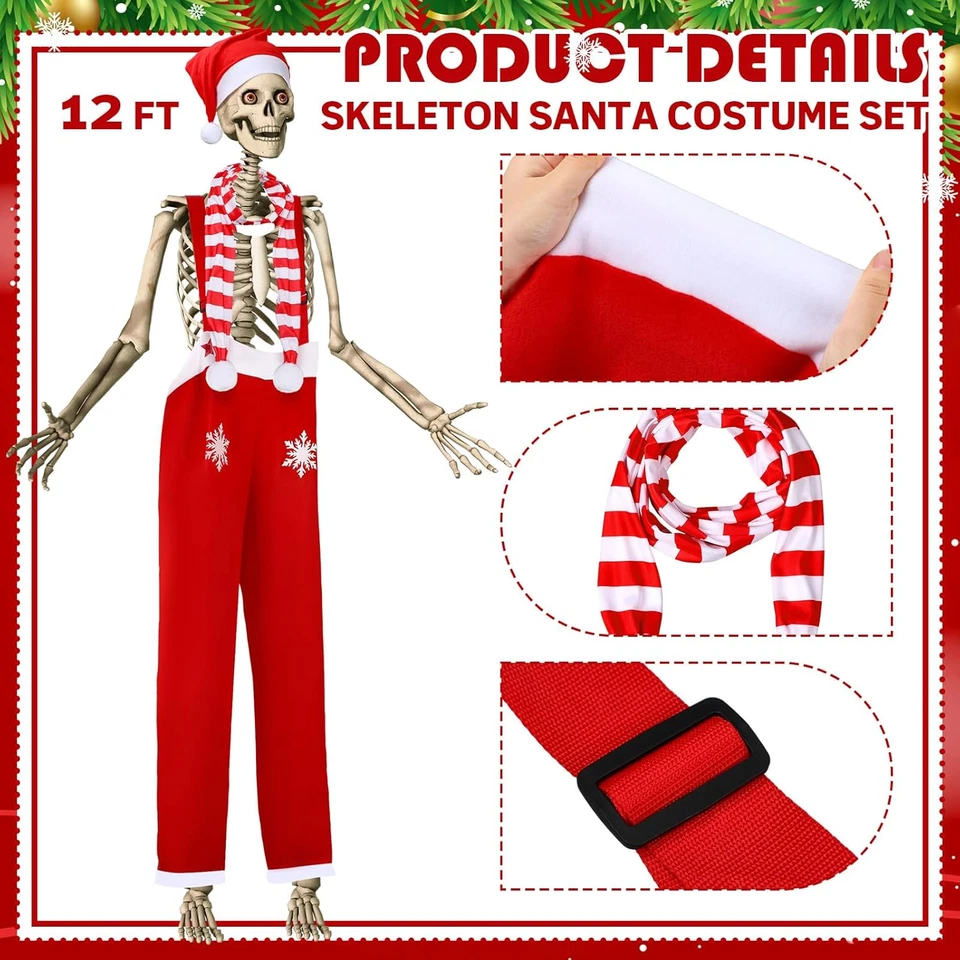 3 peças conjunto de fantasia de Natal esqueleto 12 pés roupas gigantes acessórios incl - Imagem 4 de 4