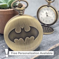 Bat Pocket Watch Vintage Bronze Pendant Necklace Personalized Gift Retro