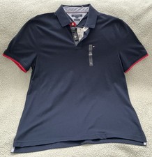 Tommy Hilfiger Men s Polo Shirt XL Navy blue Red Trim Short Sleeve NWT Cotton