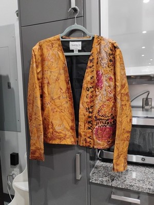 Chico's Amalia Sz 2 Silk Open Short Jacket Lined Long Sleeve  Sienna