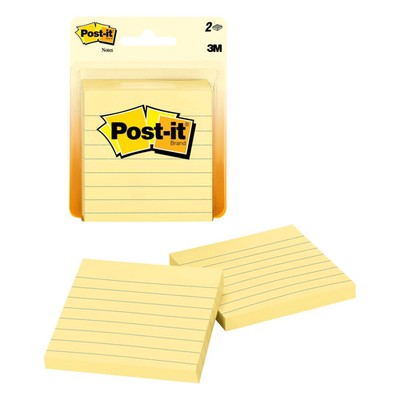 Post-it Notes, 3 in x 3 in, 2 P, 100 S/P, Clean Removal, Canary Yellow, Lined