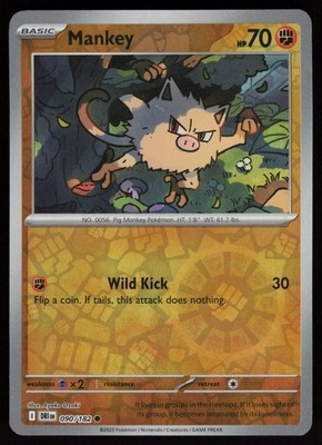 mankey pokemon card MANKEY 090/182 COMMON DESTINED RIVALS POKEMON REVERSE HOLO NM/M