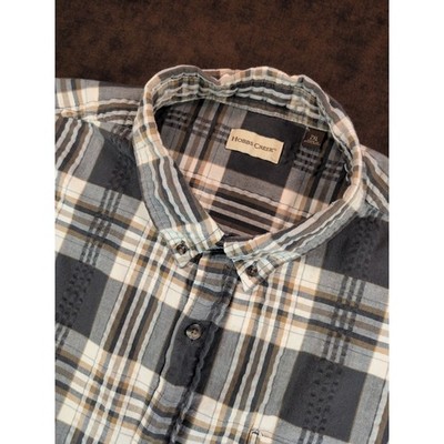 Hobbs Creek Mens 2XL Short Sleeve Plaid Button Down Shirt Grey Tan Cotton