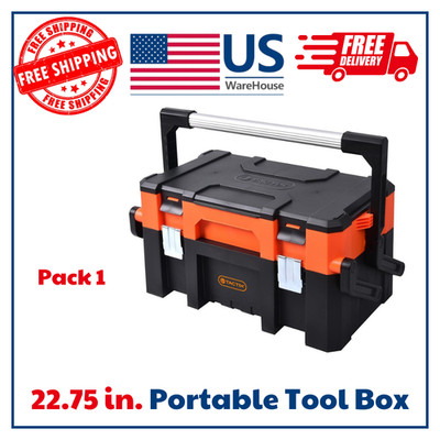 TACTIX Portable Tool Box 22.75 Inch Plastic Toolbox Contractor Storage Case