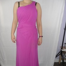  Mori Lee by Madeline Gardner 1 Shoulder Cinched Waist Magenta Gown Size 11/12 