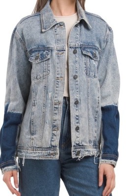 Hidden Jeans Colorblock Destroyed Denim Trucker Womens Jacket Small