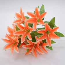 UK 45cm 10Heads Artificial Stargazer Lillies Lily Silk Fake Flower Bouquet Decor