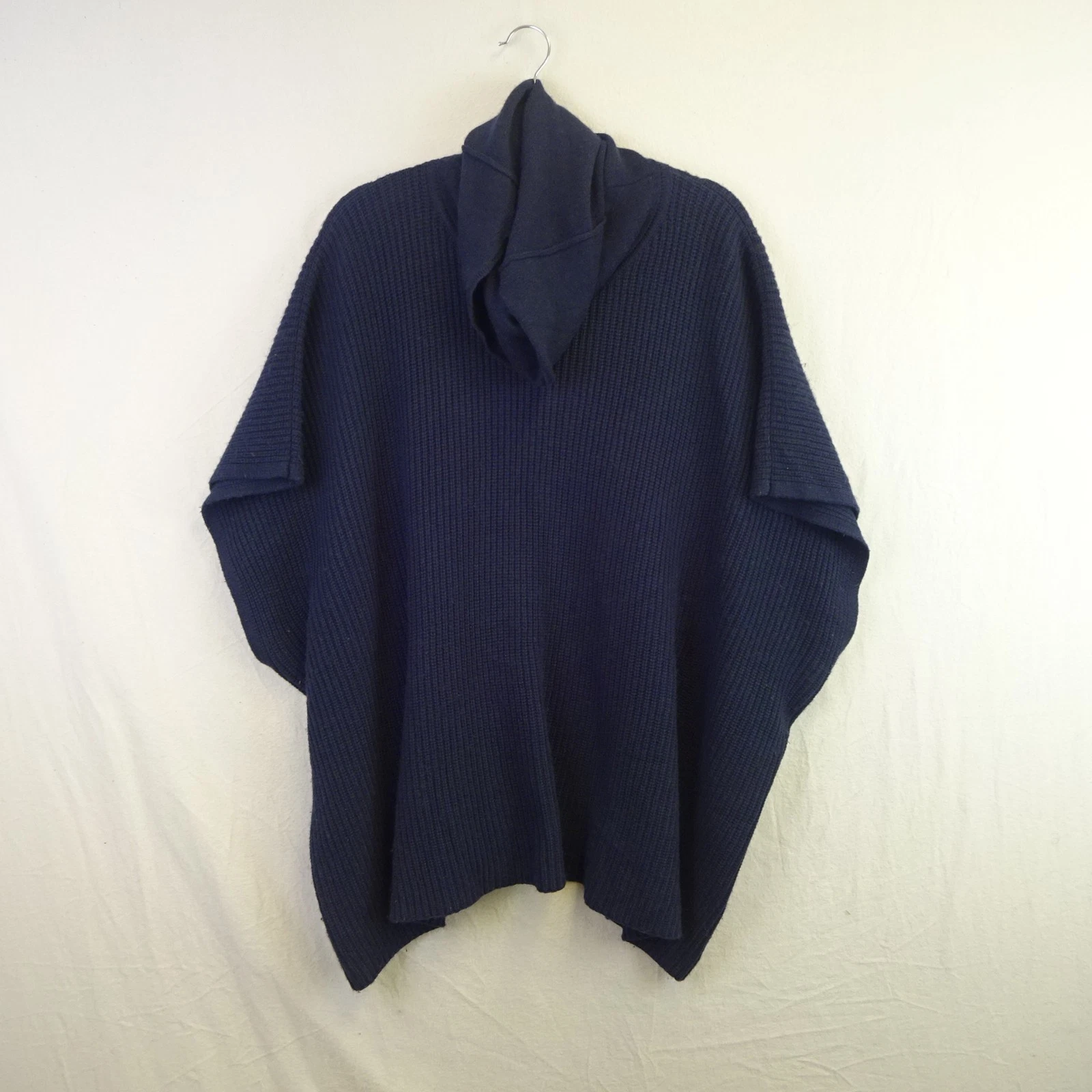 Boden Poncho Womens XL Navy Blue Jumper Turtleneck Wool Blend Lagenlook