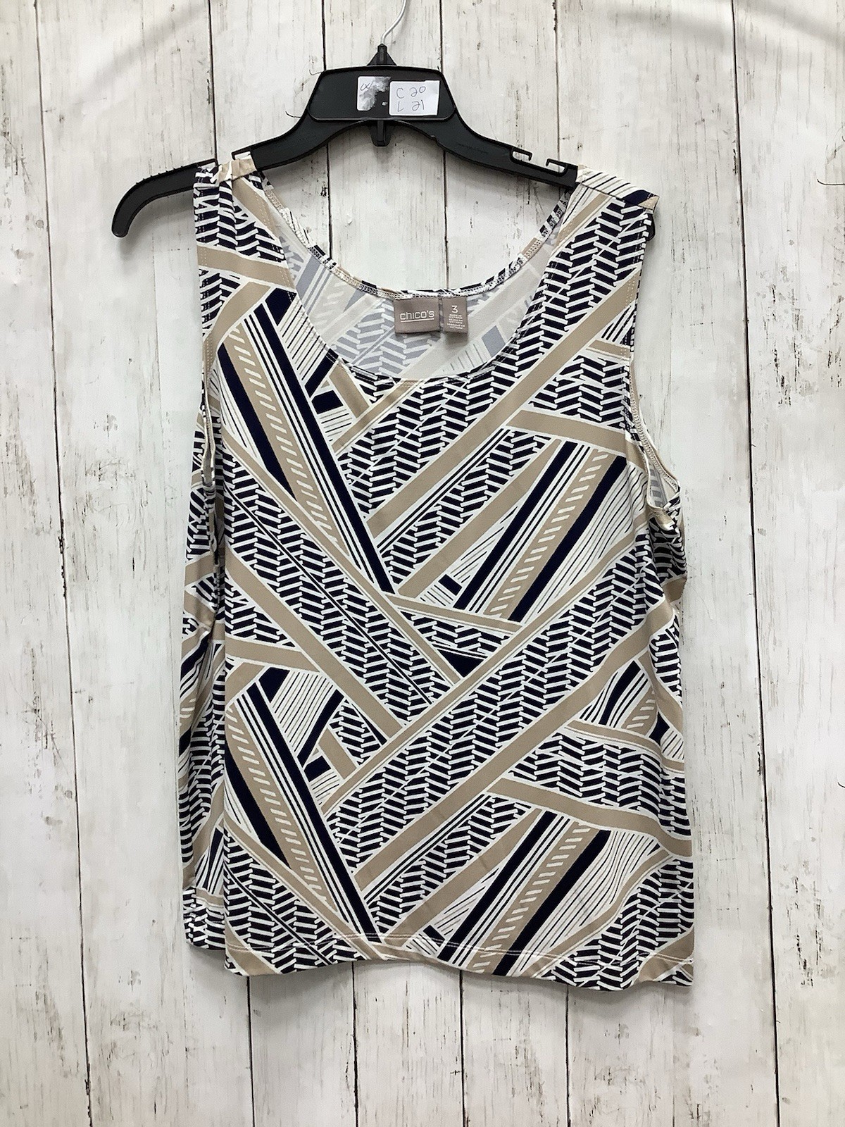 Chico's Size 3 (XL) Sleeveless Geometric Print Tank Top - Black White Tan