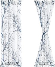 Sidelight Sheer French Door Curtains 72 Long White, Blue and Grey Print