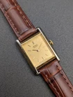 Vintage Seiko Gold-Tone Quartz Ladies Tank Watch, Brown Leather Croc Strap, 80s