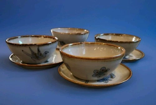 Ken Edwards El Palomar Set Of 4e Tonala Mexico Pottery Blue Bird Bowls & Plates
