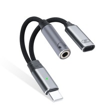 One-to-Two USB-C to 3.5mm Headphone/USB-C Charger Adapter with PD100W Grey