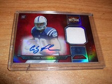2012 Topps Threads NFL Football Coby Fleener Rookie Auto Jersey Card 62/99 Colts. rookie card picture
