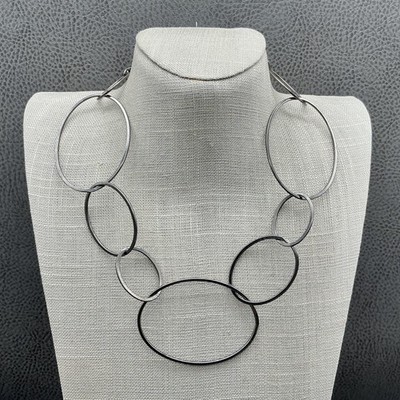 Express Statement Necklace Women Silver Tone Oval Link Adjustable Lobster Clasp