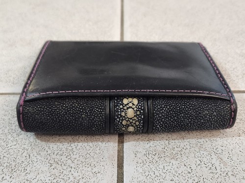 Arte Debra McGuire Stingray Leather Wallet Trifold Clutch Black Purple ART E - Picture 8 of 18