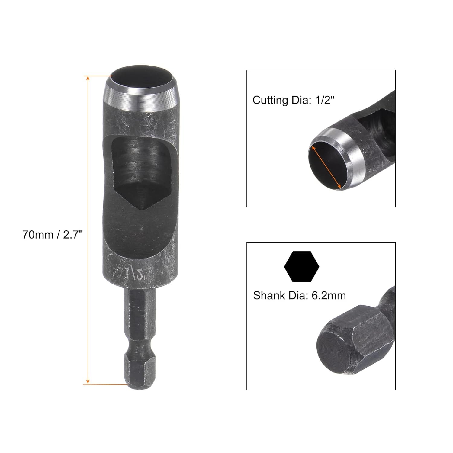 HARFINGTON Leather Hollow Punch Hex Shank for Drills, 1/2" Dia Hole 1/2 inch 