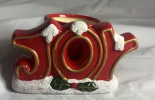 VTG Christmas Candle Holder Mini Planter JOY Ceramic  Frosted Hand Painted