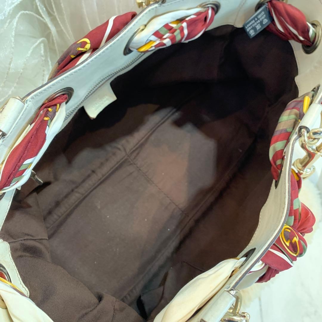 GUCCI GG Positano Tote Bag Canvas Leather Beige White Scarf Authentic VIN thumbnail 7