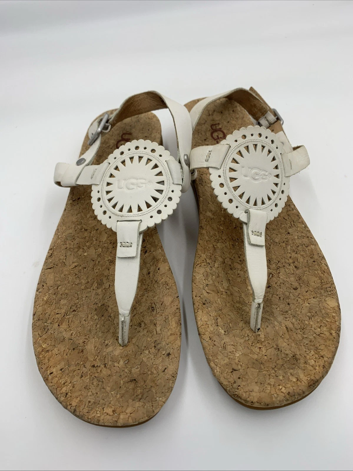 Sandali UGG donna Ayden II 1094930 in pelle bianca con cinturino a T misura 8 sughero