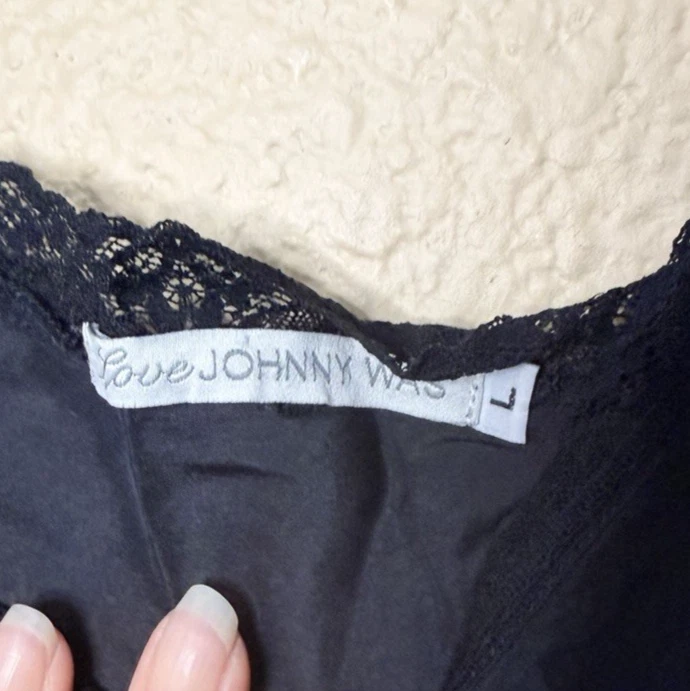 Johnny Was 4 Love Liberty 100% Silk Black Blue Tunic Cami Tank Lace Camisole - Image 3 of 4