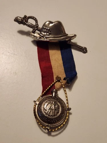 CIVIL WAR GAR hat and sword canteen PIN & Ribbon reunion Badge Army Vet
