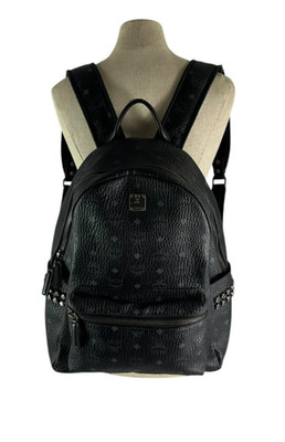 Genuine MCM Monogram Stark Side Studs Visetos Black Backpack Logo Unisex