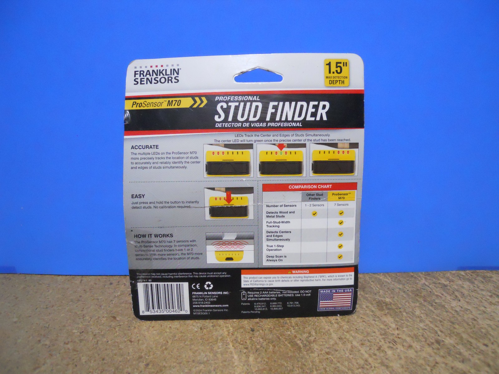 Franklin Sensors ProSensor M70 Professional Stud Finder Center & Edge Detection